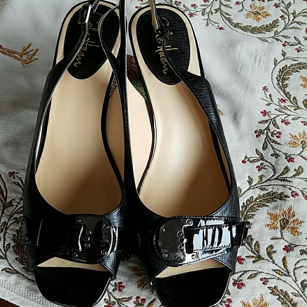Cole Haan black leather sling back heels